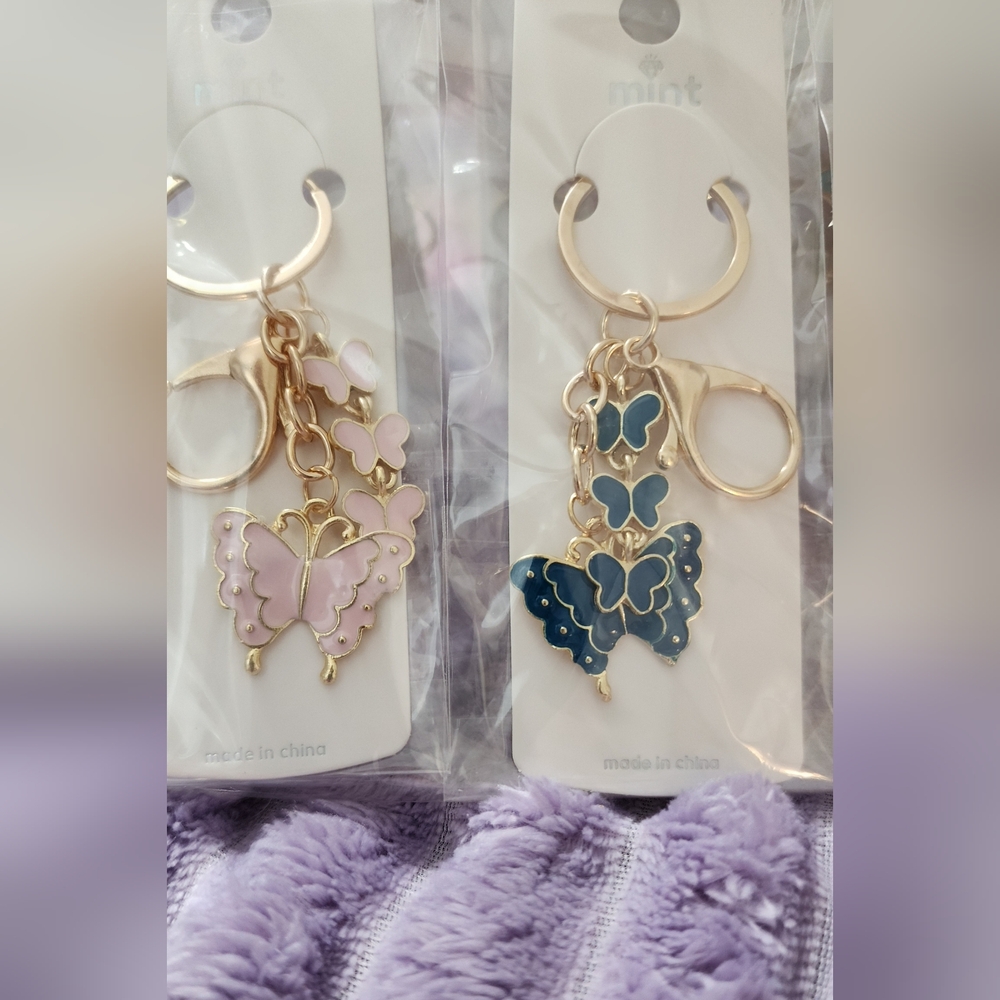 Elegant Butterfly Keychain Set - Pink and Blue $8/ea